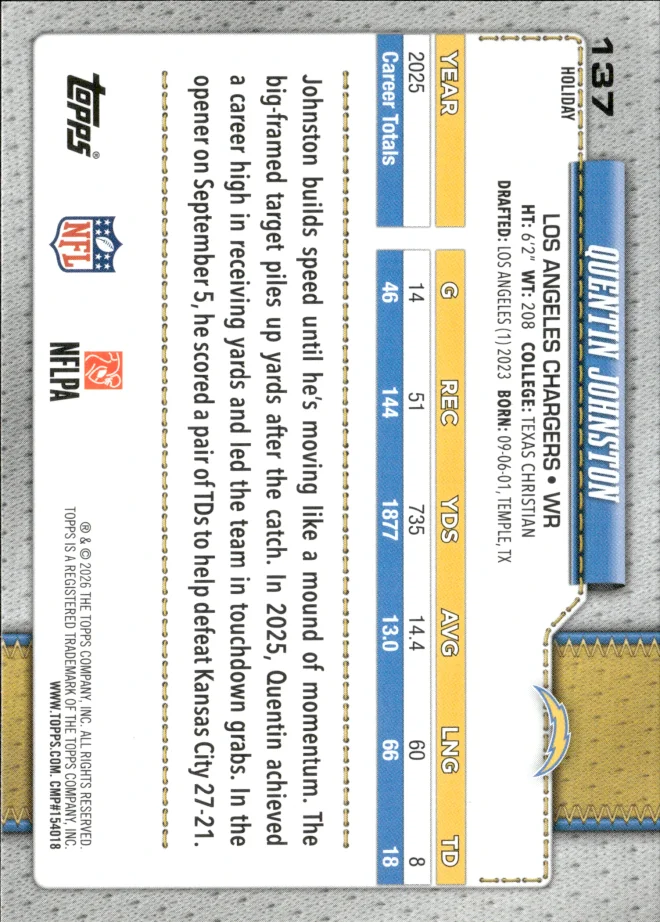 Quentin Johnston card back
