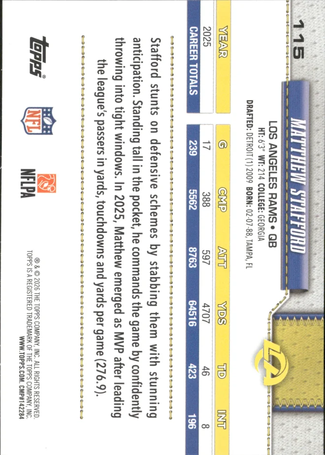 Matthew Stafford card back