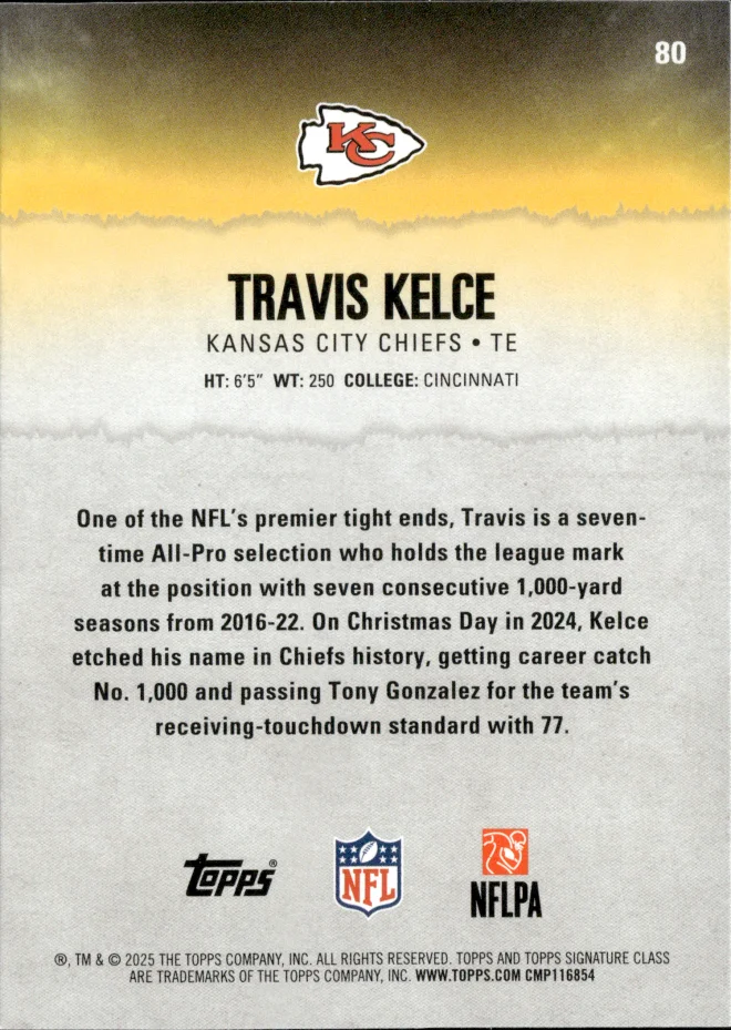 Travis Kelce card back