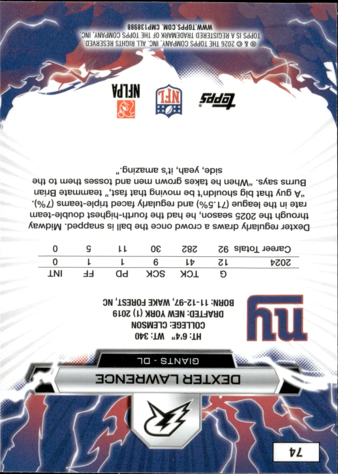 Dexter Lawrence card back