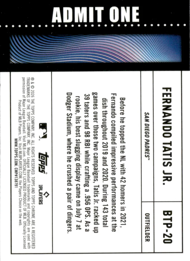 Fernando Tatis Jr. card back