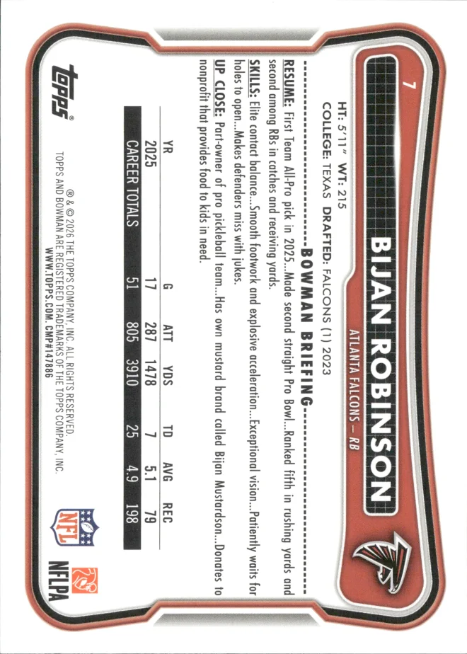 Bijan Robinson card back