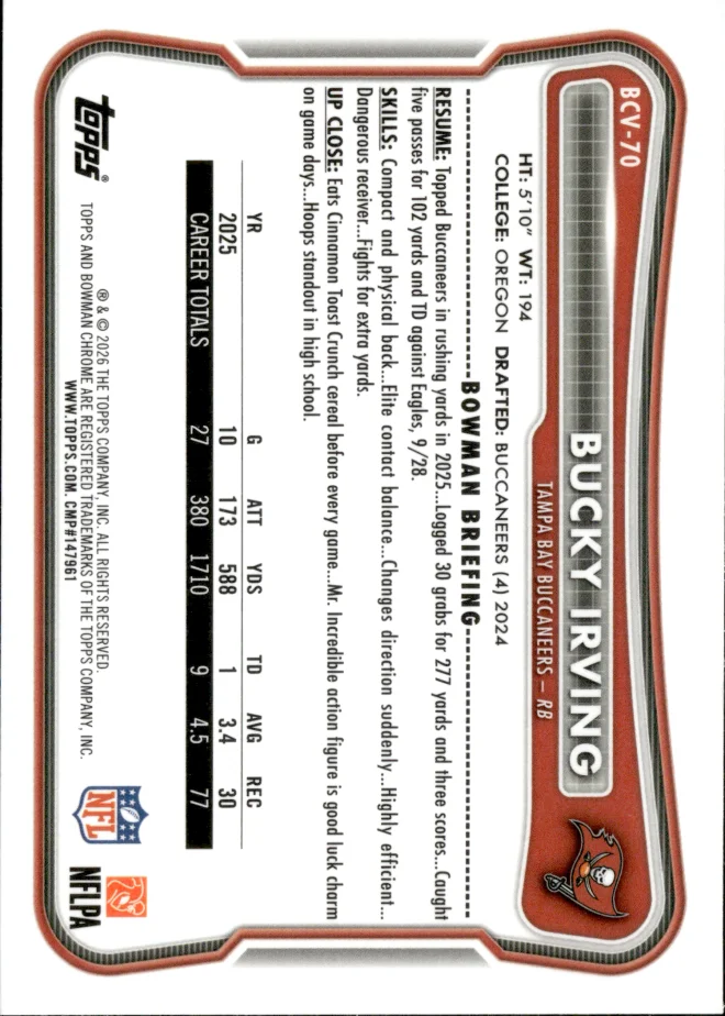 Bucky Irving card back
