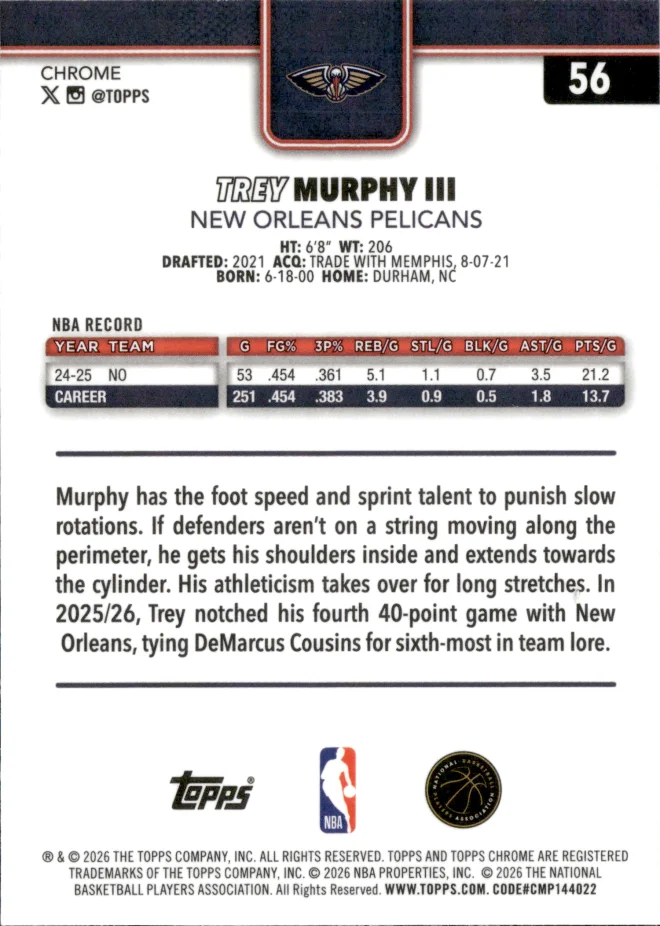 Trey Murphy III card back