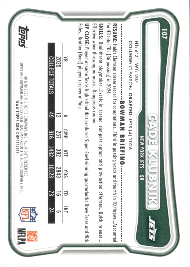 Cade Klubnik card back