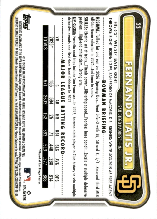 Fernando Tatis Jr. card back