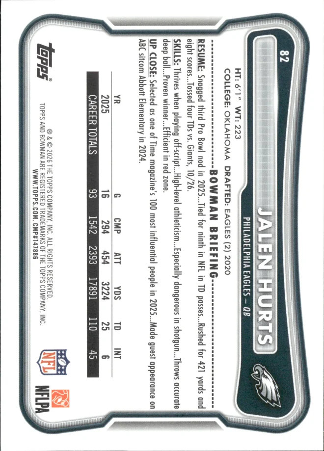 Jalen Hurts card back