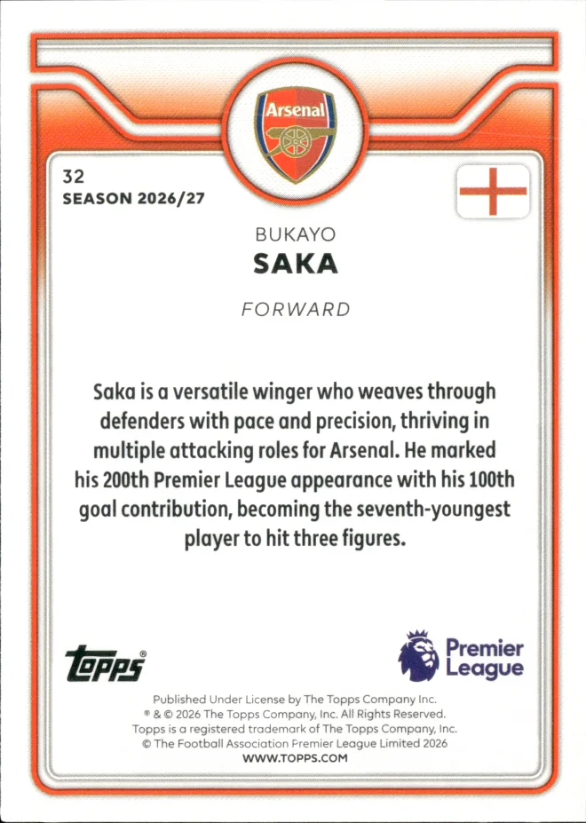 Bukayo Saka card back