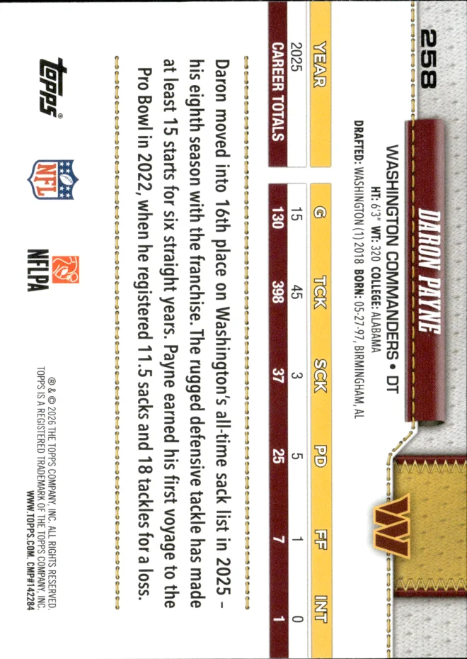 Daron Payne card back