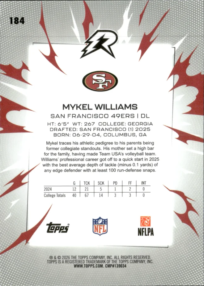 Mykel Williams card back