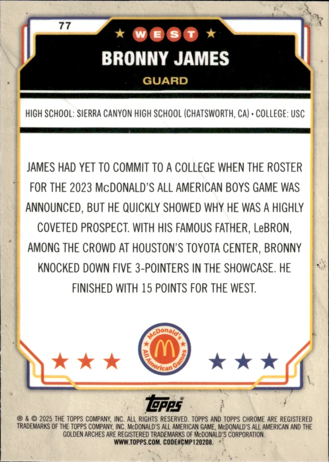 Bronny James card back