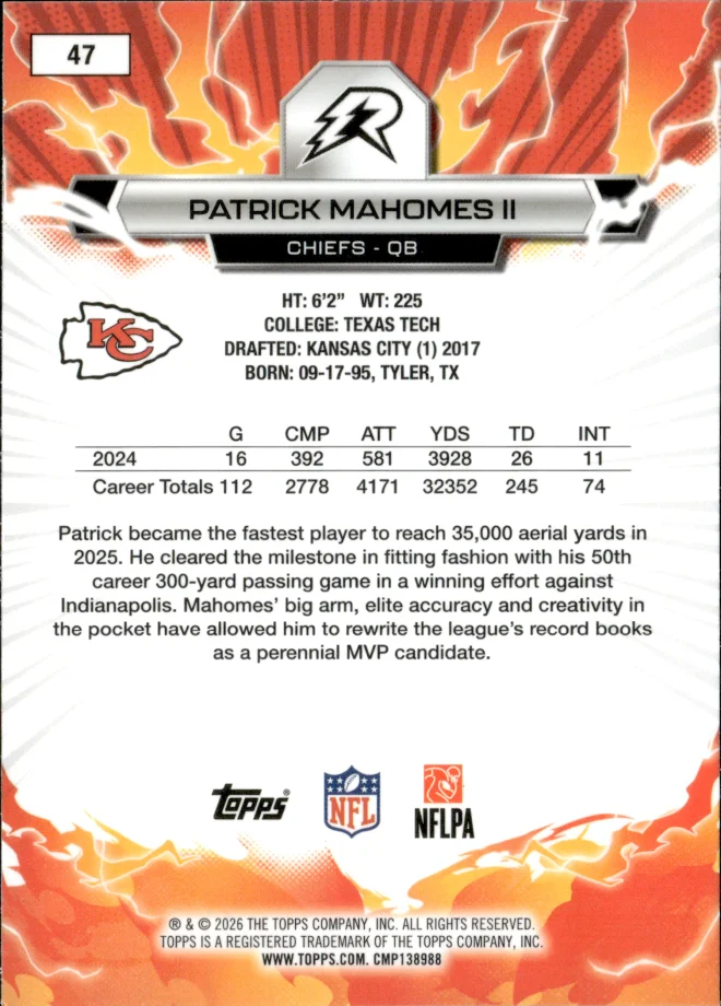 Patrick Mahomes II card back