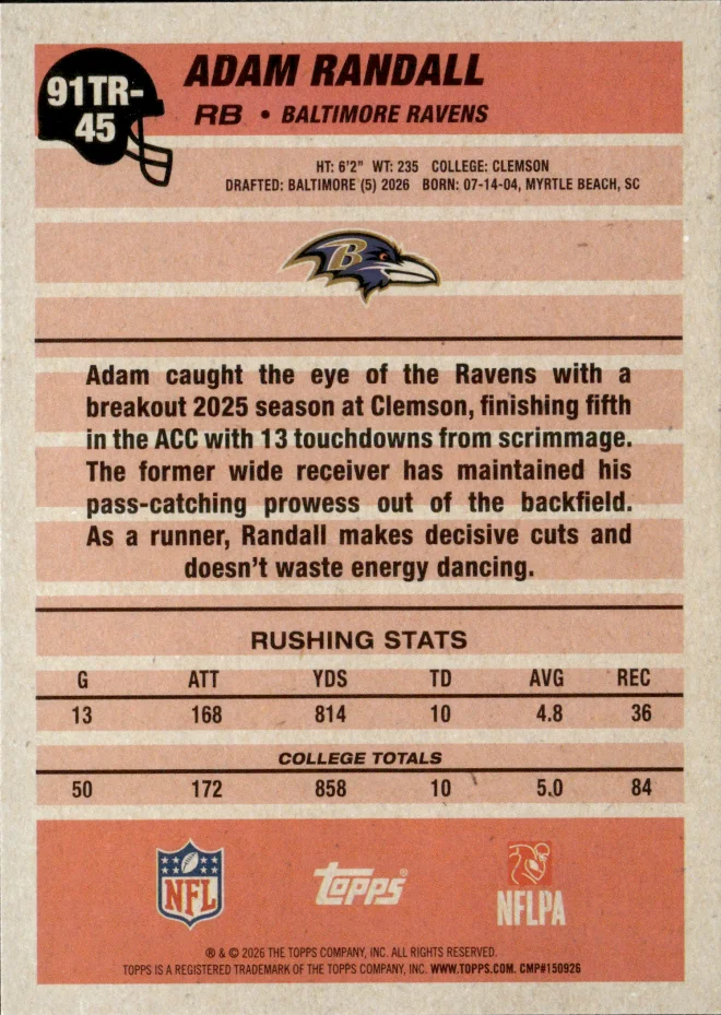 Adam Randall card back