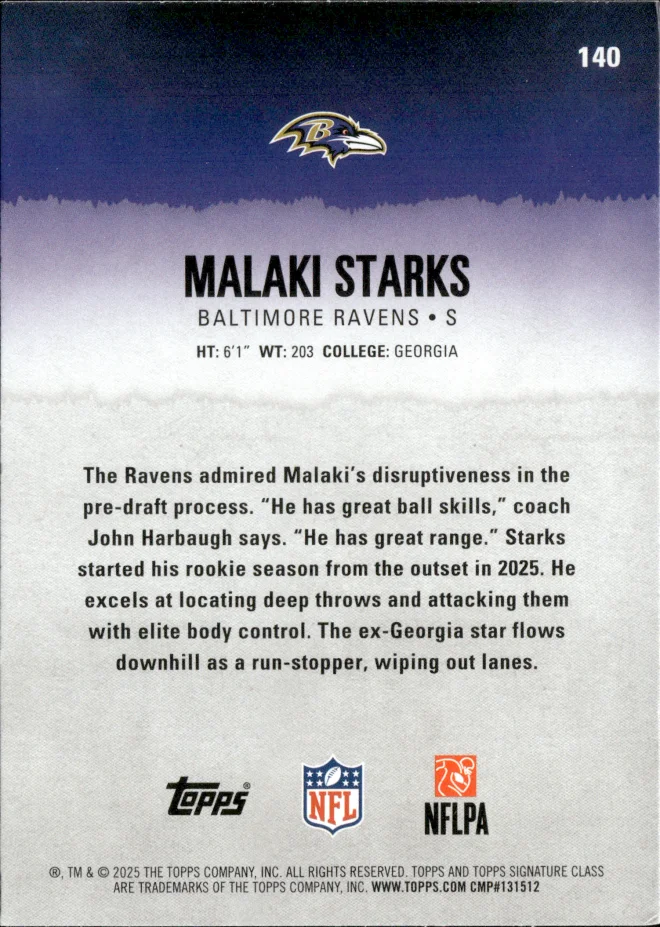 Malaki Starks card back