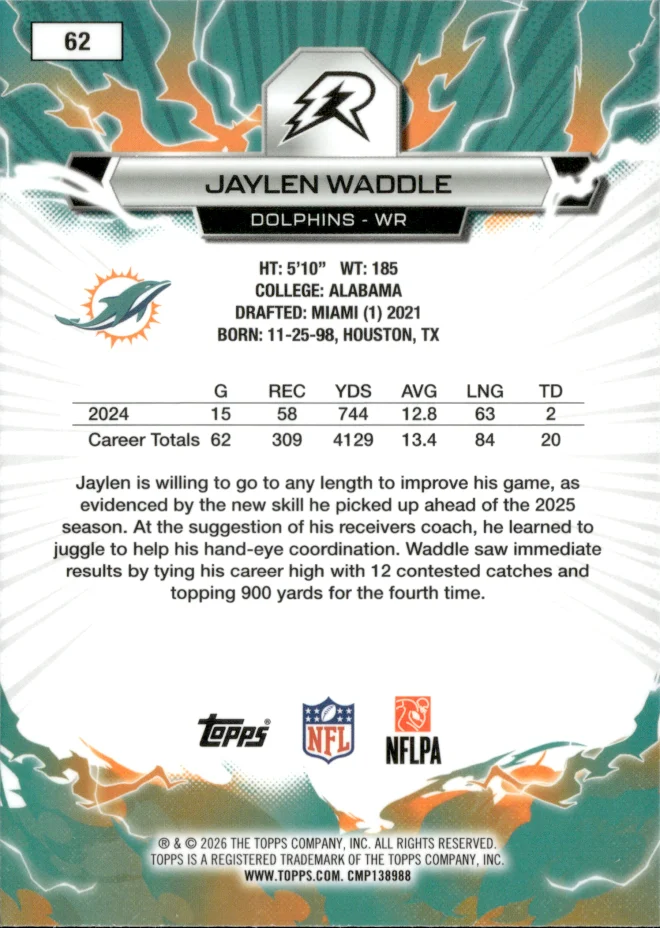 Jaylen Waddle card back