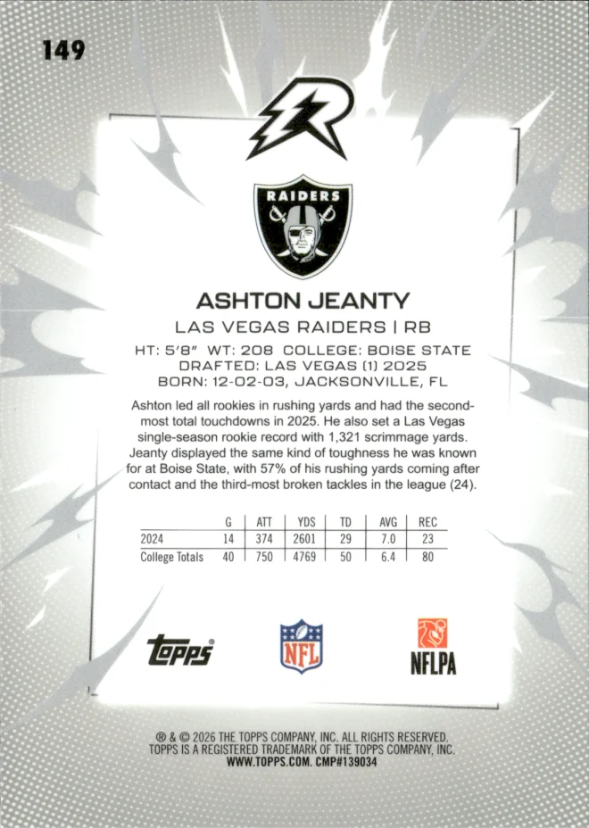 Ashton Jeanty card back