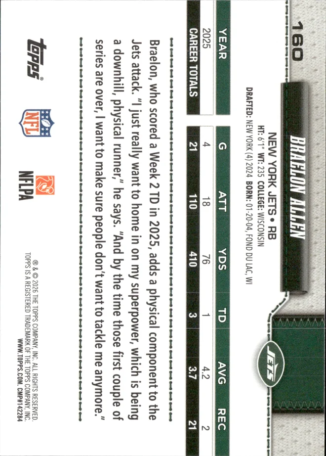 Braelon Allen card back