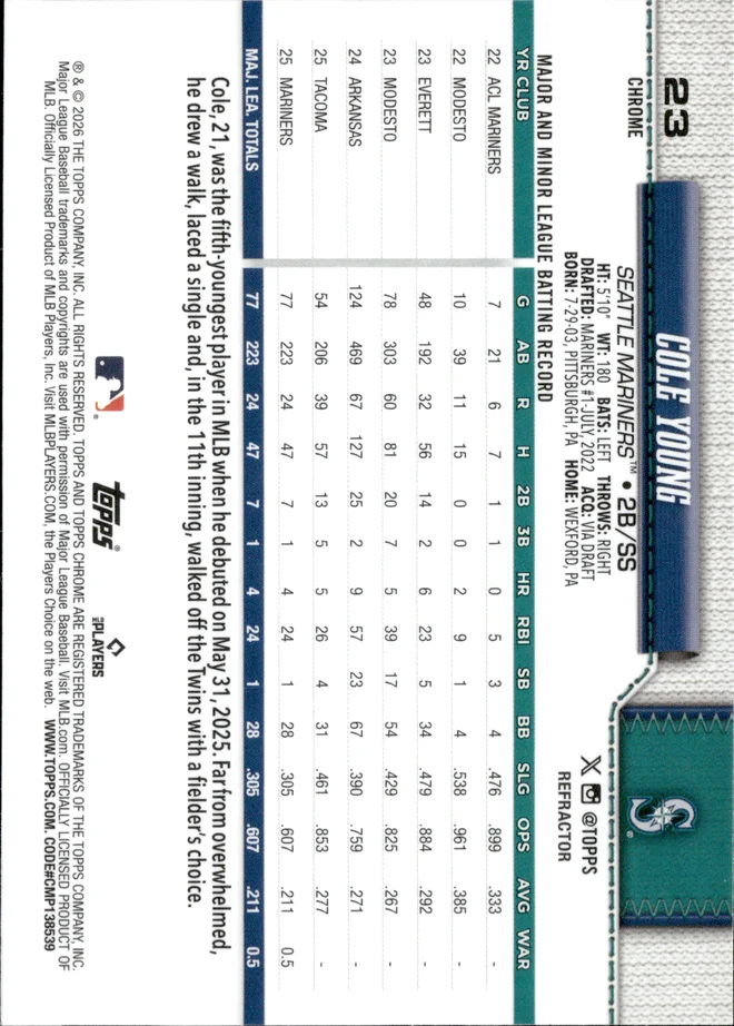 Cole Young card back