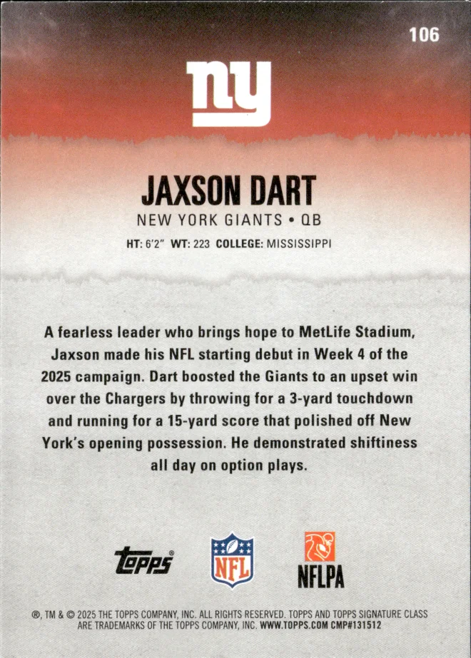 Jaxson Dart card back