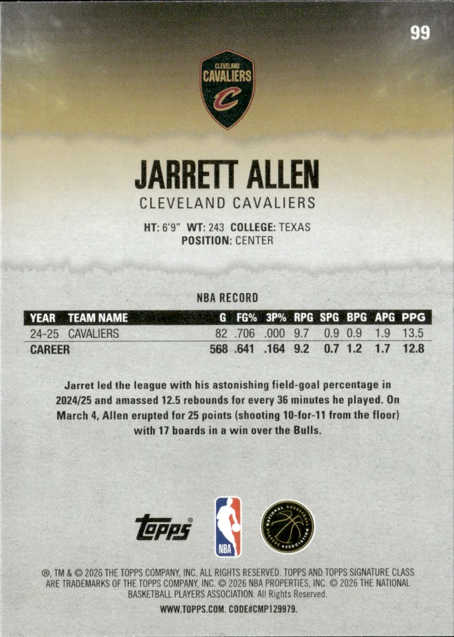Jarrett Allen card back
