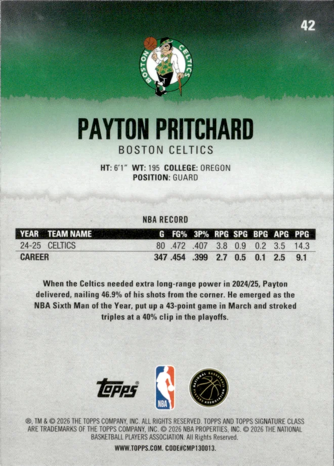 Payton Pritchard card back