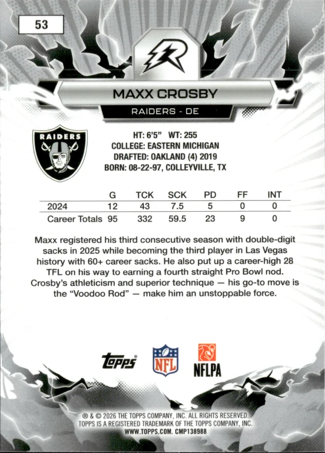 Maxx Crosby card back