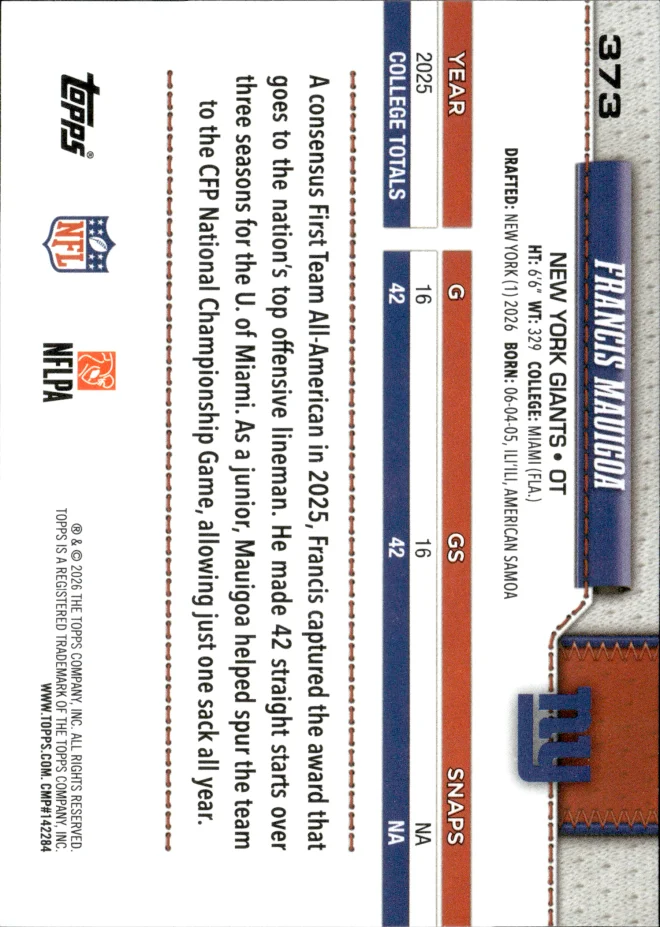 Francis Mauigoa card back