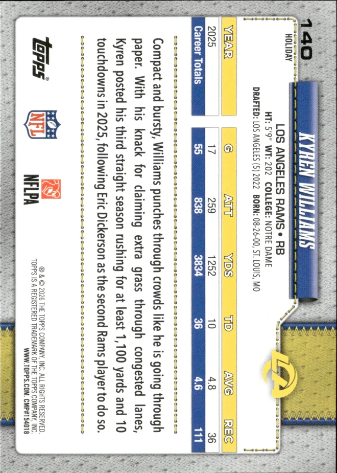 Kyren Williams card back