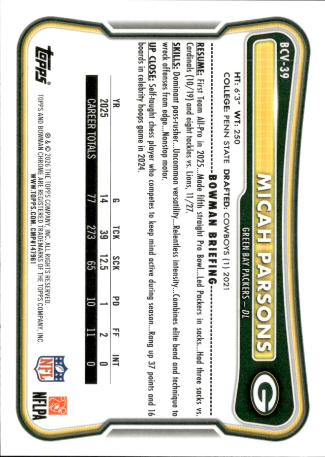 Micah Parsons card back