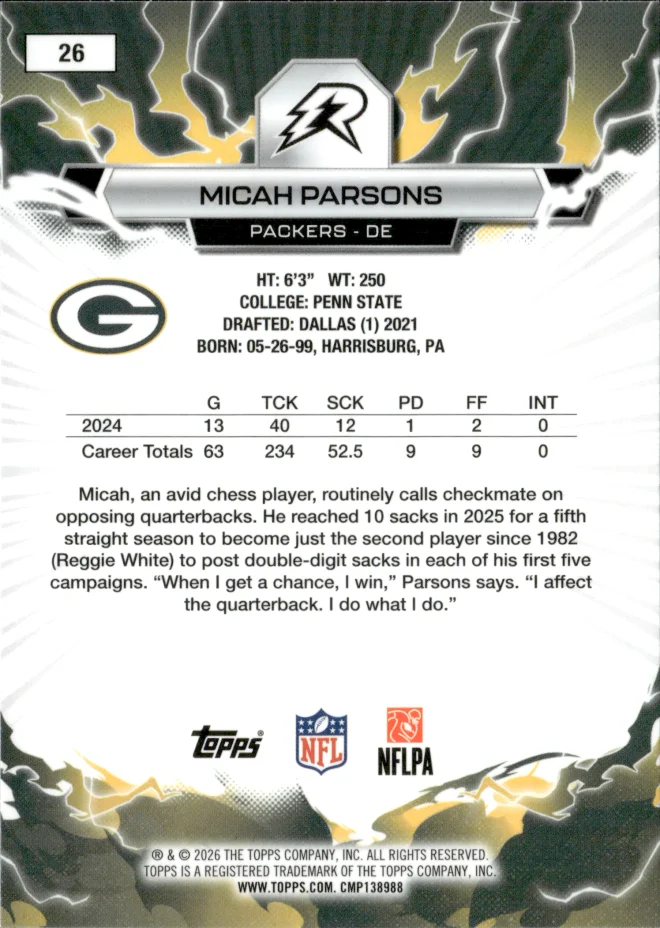 Micah Parsons card back