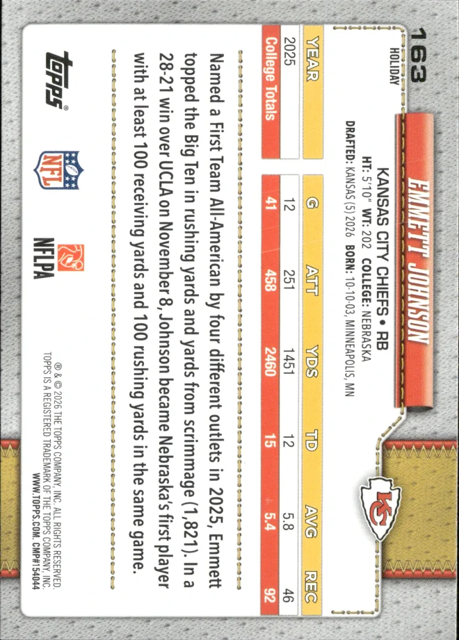 Emmett Johnson card back