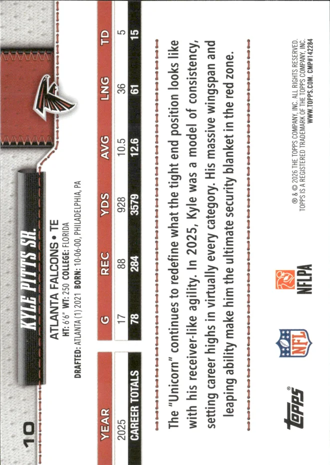 Kyle Pitts Sr. card back