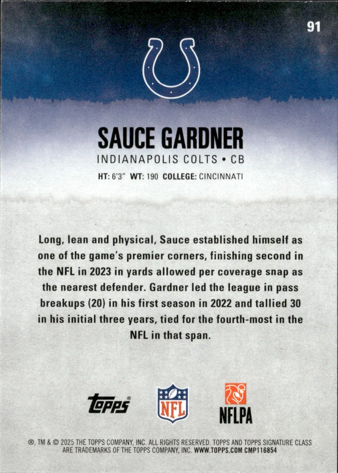 Sauce Gardner card back