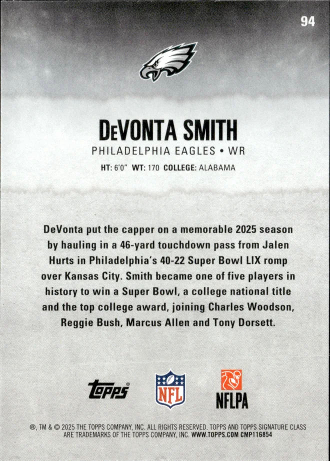 DeVonta Smith card back