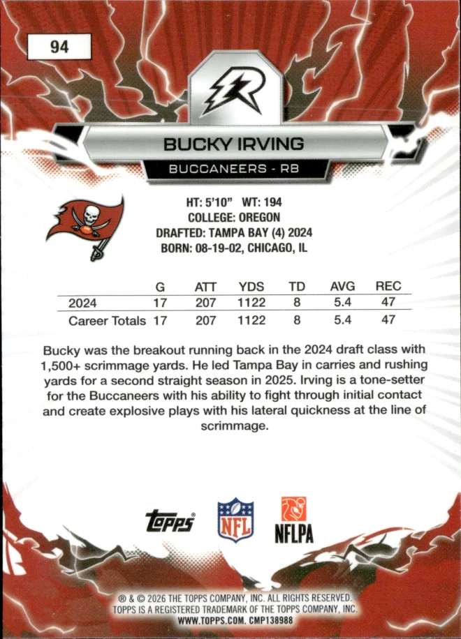 Bucky Irving card back