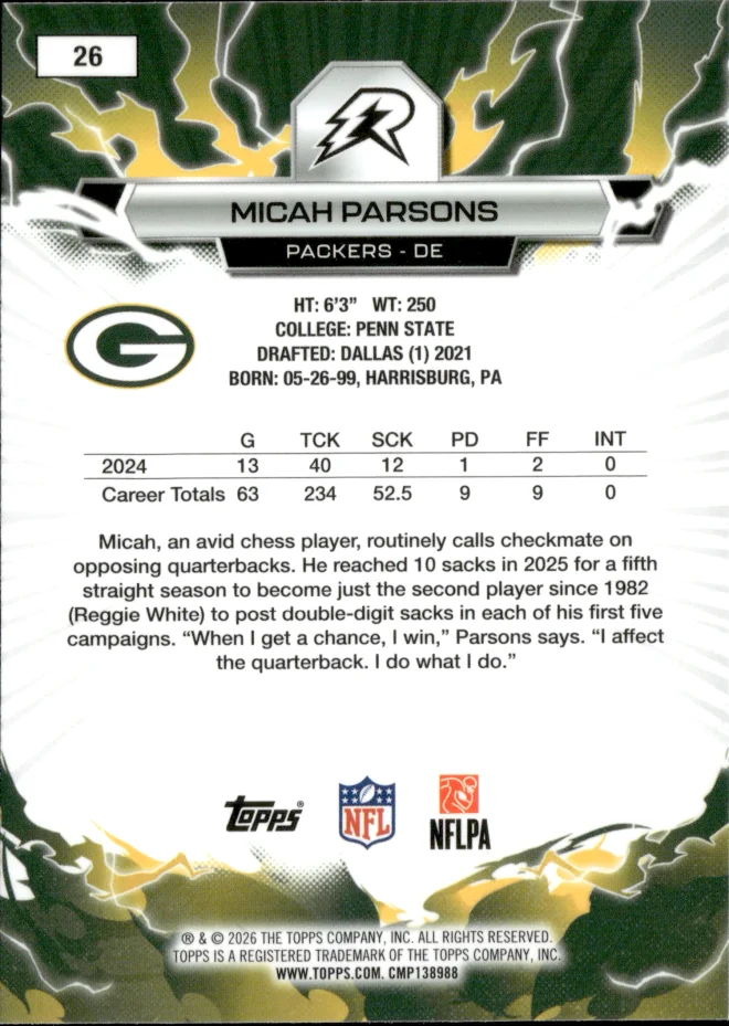 Micah Parsons card back