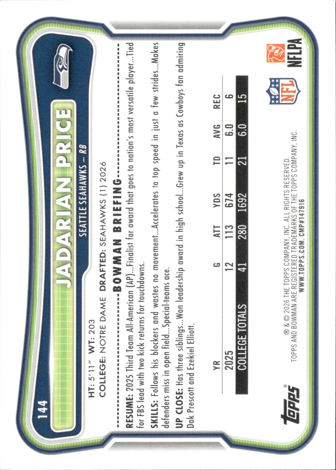 Jadarian Price card back