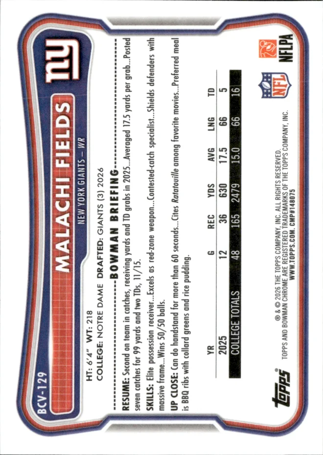 Malachi Fields card back
