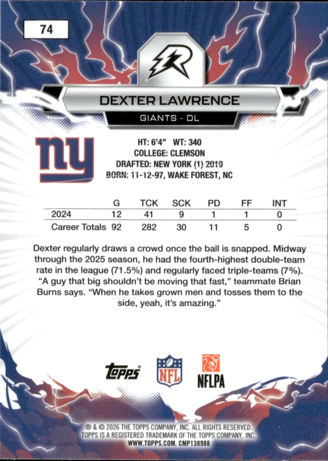 Dexter Lawrence card back