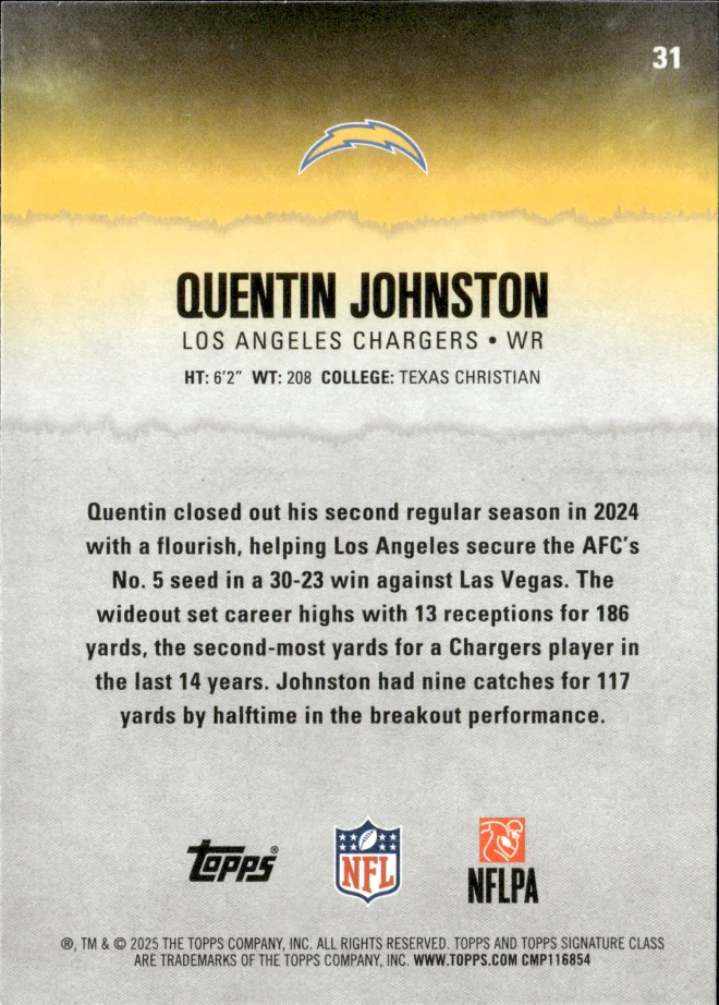 Quentin Johnston card back