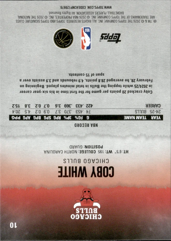 Coby White card back