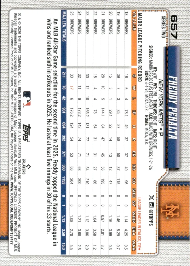 Freddy Peralta card back