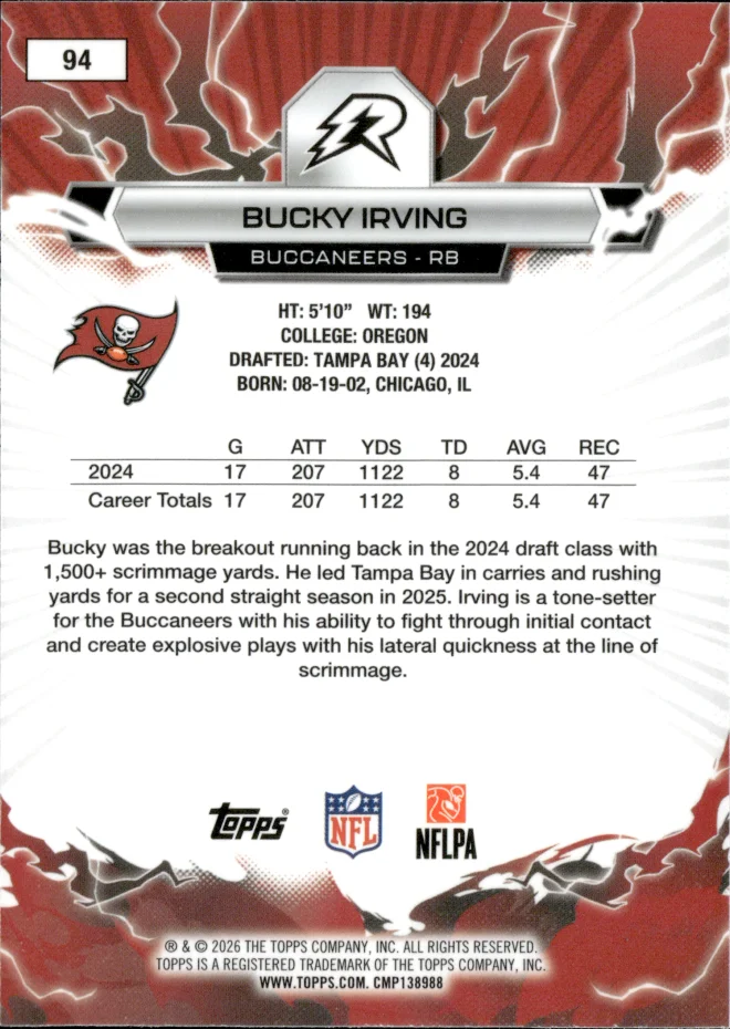 Bucky Irving card back