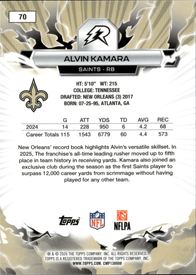 Alvin Kamara card back