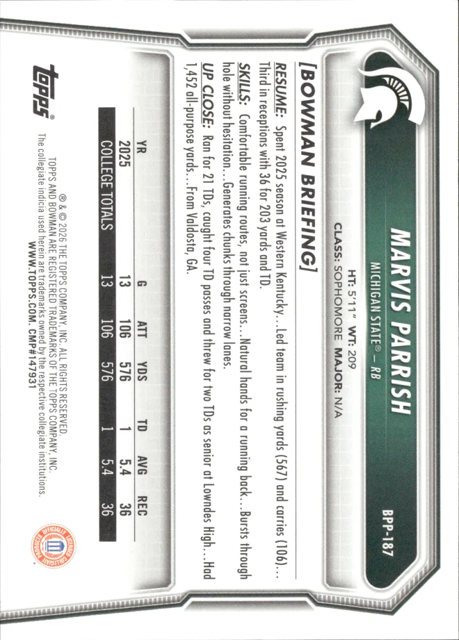 Marvis Parrish card back