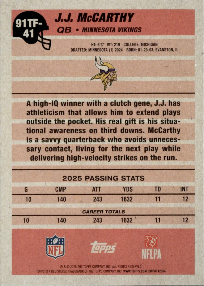J.J. McCarthy card back