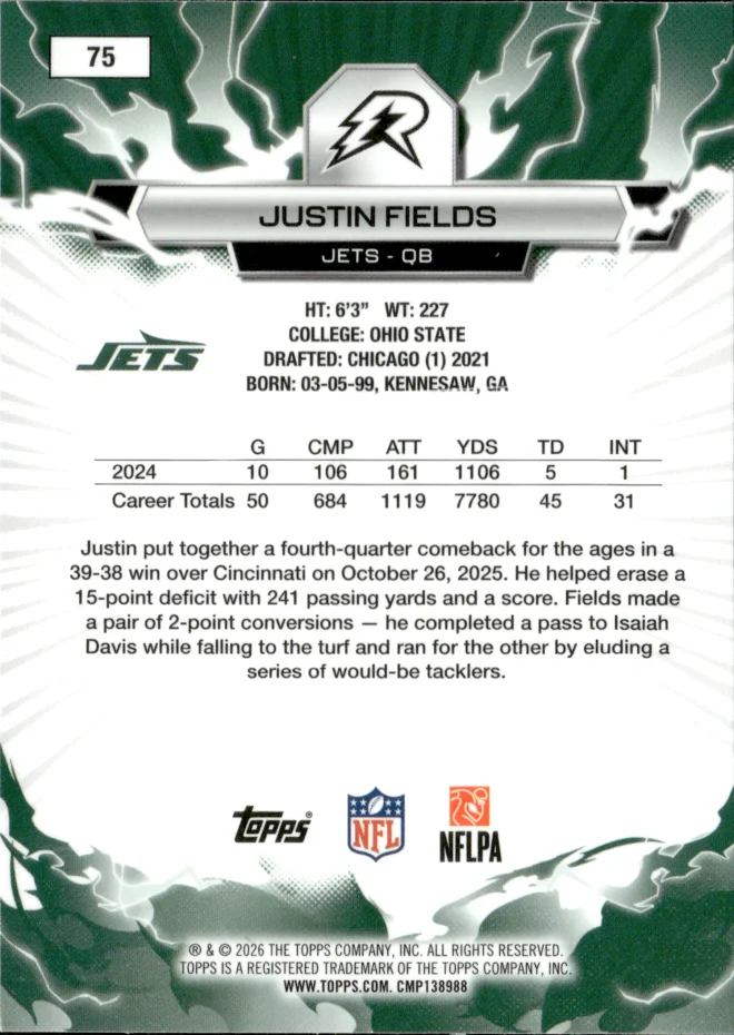 Justin Fields card back