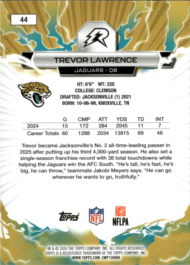 Trevor Lawrence card back