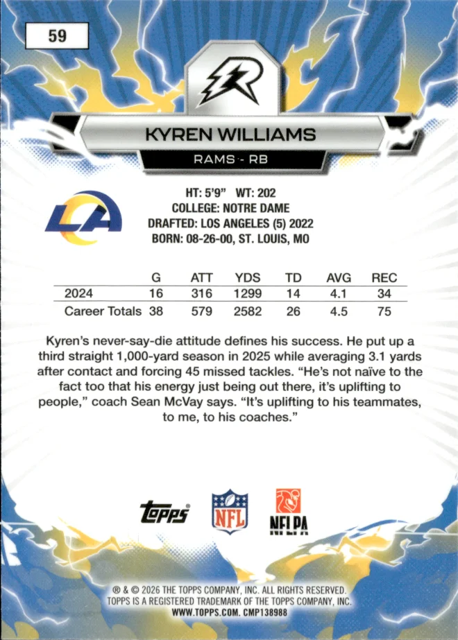 Kyren Williams card back