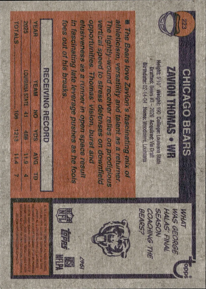Zavion Thomas card back